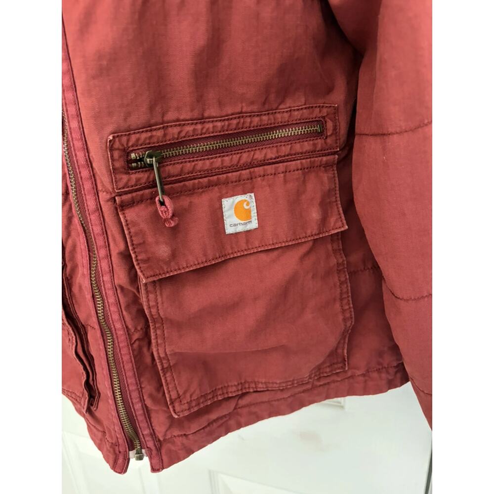 Carhartt M 8/10 Women’s Quilt Lined Canvas Hood Jacket Red Utility Coat - Picture 8 of 11